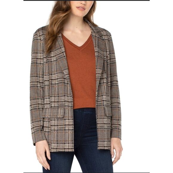 Liverpool Los Angeles Boyfriend Blazer – Tan/Black Glen Plaid - Picture 9 of 9